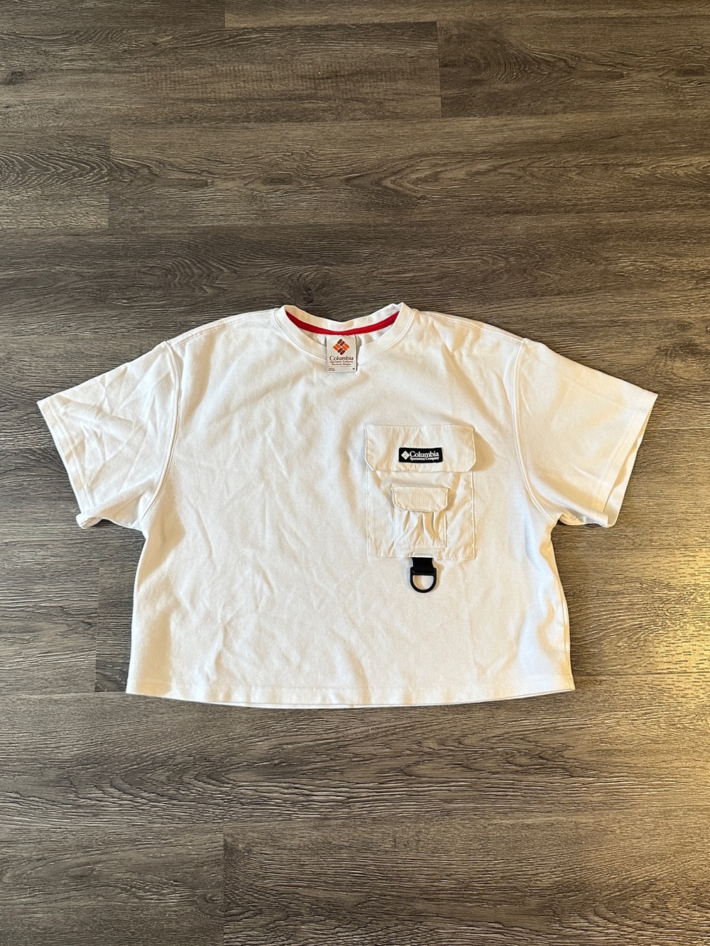 Columbia White Utility Cargo Pocket Cropped T-Shirt